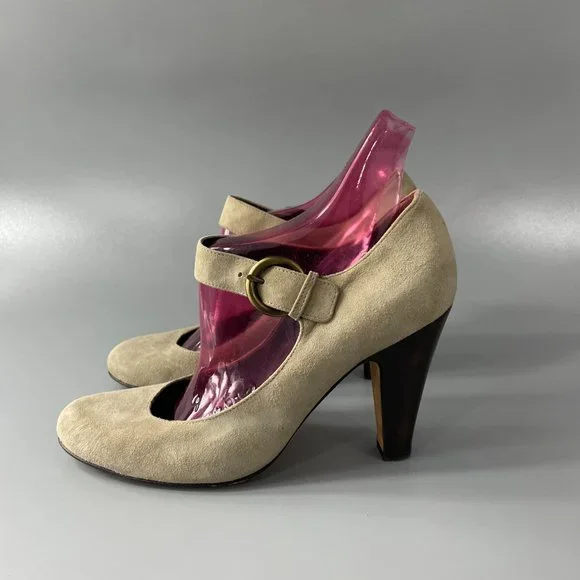 Giuseppe Zanotti Mary Janes Suede Block Heel Shoes, Size 38.5